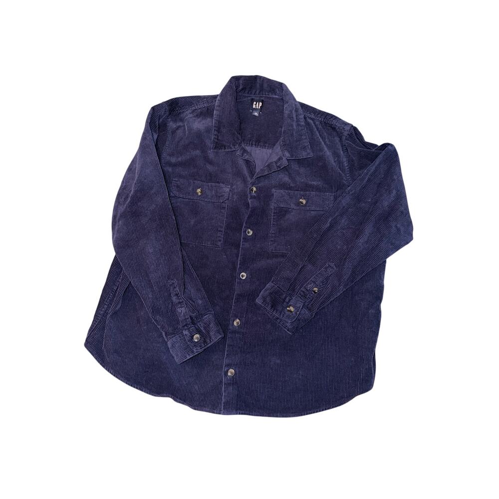 Gap navy blue button front long sleeve corduroy shacket shirt XXL 100% cotton